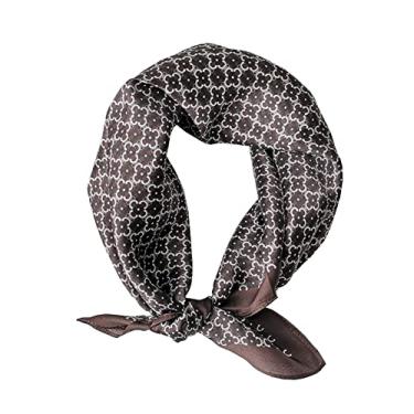 Imagem de Cachecol feminino masculino pequeno quadrado 100% seda amoreira real cetim cachecol cabelo rosto rosto 53 x 53 cm, Trevo, marrom escuro, 21" x 21"