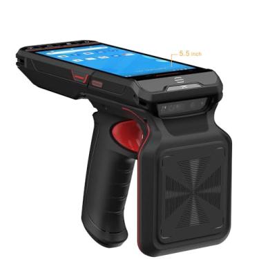 Imagem de Computador móvel com terminal de dados portátil Android 13 de 5,5 polegadas com scanner de código de barras 1D e 2D PDF417 QR PDF17, leitor UHF RFID, coletor de dados GPS 4G Wi-Fi GMS, cabo de pistola