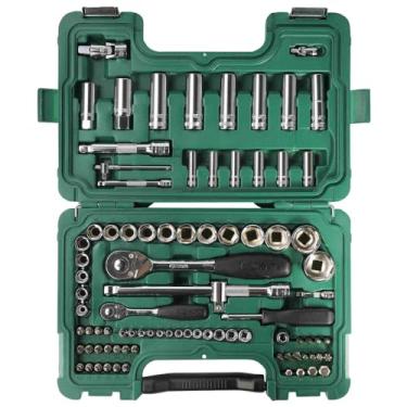 Imagem de Jogo Soquete Sextavado 1/4" E 1/2" 86 Peças Sata Verde