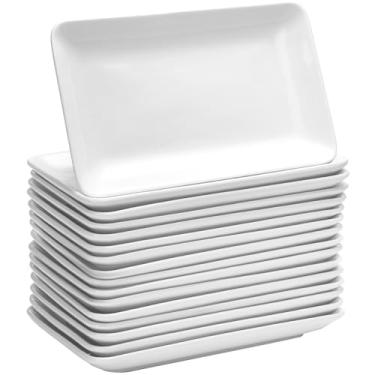 Imagem de Irenare 24 peças de pratos de salada retangulares de 20 cm pratos de sobremesa de porcelana retangular branca bandeja de servir aperitivos travessas de porcelana retangular para jantares de sushi de