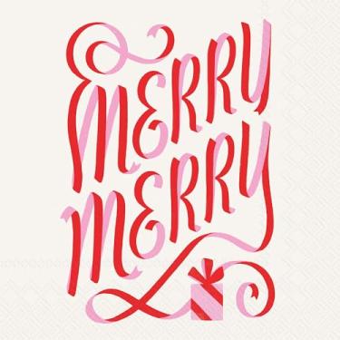 Imagem de IHR Guardanapos de papel de luxo com 3 camadas de Natal, tamanho de bebida de coquetel de 20 unidades, Merry Merry