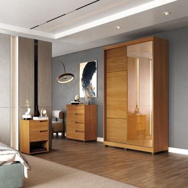 Imagem de Quarto Solteiro com Guarda-Roupa 2 Portas de Correr, Cômoda e 1 Mesa de Cabeceira Picasso