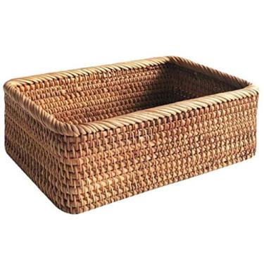 Imagem de Cesta retangular de vime de vime tecida à mão, frutas, chá, pão, piquenique, caixa de armazenamento de cosméticos, utensílios domésticos de cozinha