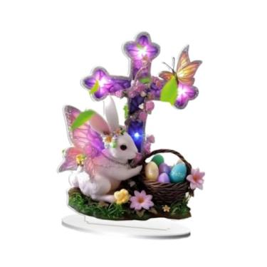 Imagem de WeiLaiKeQi Coelhinho da páscoa ornamento decoração de mesa com base suporte dos desenhos animados 2d plana acrílico cruz decoração para presentes tema festa, Style a