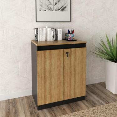 Imagem de Balcão para Escritório com 2 Portas e Chave ME4149 Amêndoa Preto Tecnomobili