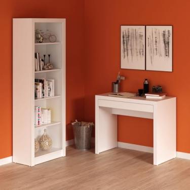 Imagem de Conjunto Mesa com Estante de Livros para Escritório Branco Tecnomobili