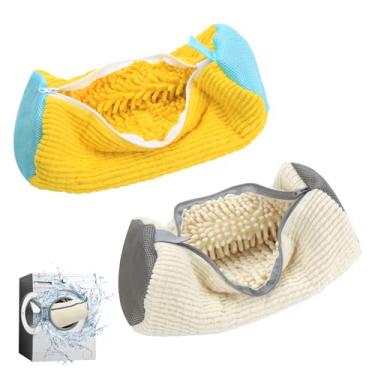 Imagem de 2 peças de saco de máquina de lavar sapatos, saco de limpeza de sapatos para todos os tipos de sapatos, bolsa de sapatos de lavanderia para máquina de lavar e secar roupa (amarelo e bege)