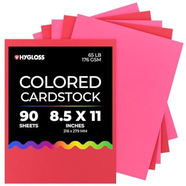 Imagem de Hygloss 90 folhas de cartolina colorida para Dia dos Namorados – Papel cartolina colorida tamanho carta vermelha e rosa 29,5 kg/176 g/m², livre de ácido, resistente ao desbotamento