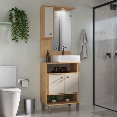 Imagem de Armário de Banheiro Berlin 3 Portas com Cuba Carvalho Nature/Arenas - 