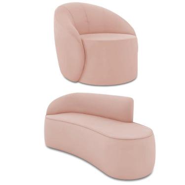 Imagem de Sofá 3 Lugares Orgânico 180cm Morgan E Poltrona Lua Veludo Rosê D03 - D`rossi