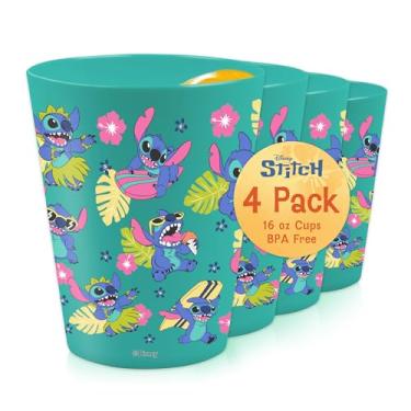 Imagem de Copos de plástico reutilizáveis Disney – Pacote com 4 copos de plástico de 473 ml com desenhos Mickey, Stitch, Pooh ou Disney100 – Sem BPA, empilháveis, copos seguros para lava-louças, para água, suco