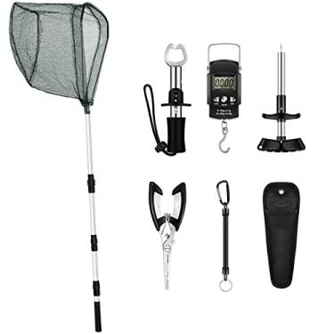 Imagem de Hungdao Kit de ferramentas de pesca com 7 peças, inclui rede de aterrissagem de pesca, balança digital de peixe, apertos de peixe, ferramenta de remoção de anzol, alicate de pesca, cordões de pesca, equipamentos de pesca para mulheres, homens, pescadores, crianças