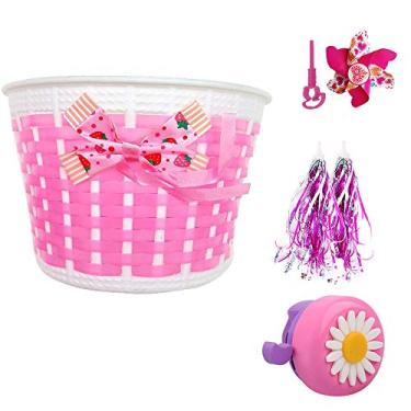 Imagem de Liyamobu 4 peças Acessórios para Bicicleta Infantil - 1 peça de Sino de Bicicleta para Meninas com 2 peças de Streamers, 1 peça de Cesta de Guiador Dianteiro e 1 peça de Moinho de Vento de Bicicleta Curto
