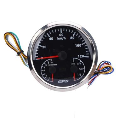 Imagem de 110mm 4-3/8in 3 Em 1 GPS Speedometer Tacômetro Com Sinal de Giro de Giro de Combustível DC 9-32V 120 Km H 8000 RPM Luz de Fundo Vermelho para Os Caminhões de (Black Dial Silver
