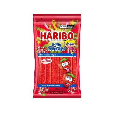 Imagem de Bala Haribo Sticks Sabor Morango Ácido 70g
