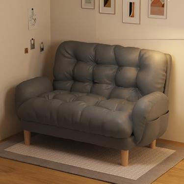 Imagem de Sofá-cadeira de chão com bolso lateral, sofá acolchoado ajustável de 6 posições para adultos sofá dobrável preguiçoso com capa removível e moldura de madeira, espreguiçadeira cinza escuro - 120 cm