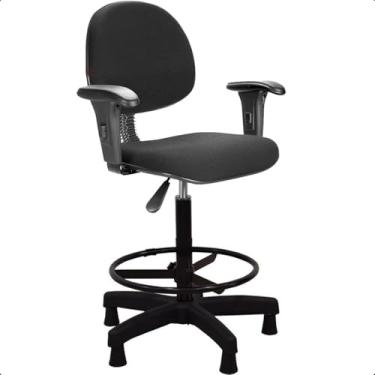 Imagem de Cadeira de Escritório Caixa Alta Executiva Balcão com Aro de Aço Braço Fixo Tecido JSerrano Sapata Madeira Pinus D45 - Home Gourmet