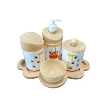 Imagem de Kit Higiene Abelhinha III Baby C/bandeja Nuvem E Quadrada Mdf - Dóia K