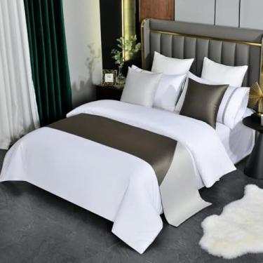 Imagem de Lenço de corredor de cama de hotel, moderno, contrastante, patchwork, toalha de cama, decoração moderna, para quarto, sem desbotamento, proteção para cama de solteiro queen size - marrom|casal/queen