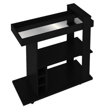 Imagem de Carrinho Bar Com Rodízios 91 Cm Tampo Espelhado Preto Arly