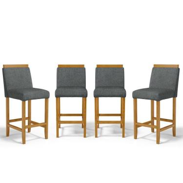 Imagem de Kit Com 4 Banquetas Eloá Madeira Maciça Assento Estofado Para Bancada Linho Chumbo 406