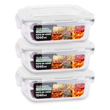 Imagem de KIT 3 Potes de Vidro Retangular com Tampa Hermética 1040ml Cor: Transparente
