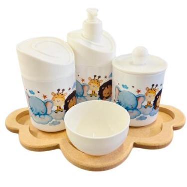 Imagem de Kit Higiene Bebê Safari Hora Do Sono C/bandeja MDF - Dóia Kids, Nuvem 
