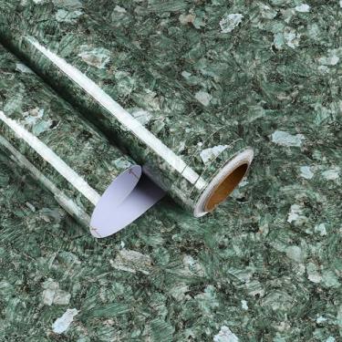 Imagem de EaseStick Papel de contato granito verde esmeralda descascar e colar bancadas à prova d'água papel de contato de mármore brilhante 39,9 cm x 406,4 cm papel de parede de mármore autoadesivo de vinil