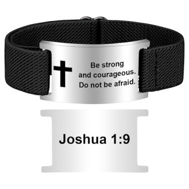 Imagem de Pmormyy Pulseira de cruz com versículo bíblico para mulheres e homens, pulseira ajustável de presente de Jesus é rei cristão WWJD, One Size, Aço inoxidável, Sem Pedra Preciosa