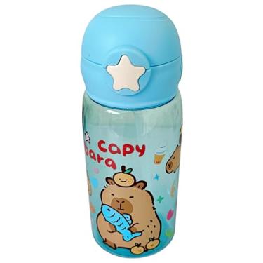 Imagem de Garrafa Infantil com Tampa e Canudo em Silicone Bebe Criança Escola Água Suco Capivara 500mls (Azul)