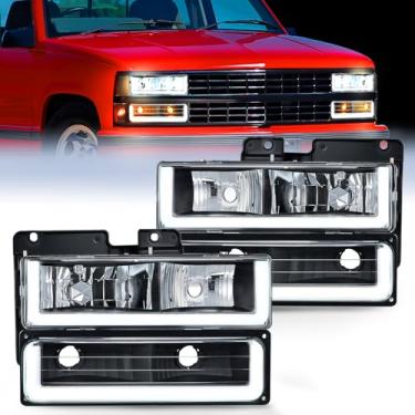 Imagem de Nilight Conjunto de farol DRL compatível com Chevrolet GMC C10 C/K 1988-1995 1996 1997 1998 GMC C10 C/K 1988-1999 Silverado Suburban Sierra Blazer Tahoe Yukon Caixa preta
