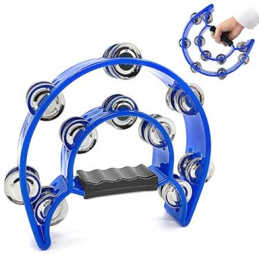 Imagem de Musiin Tamborim de meia lua de metal com fileira dupla, percussão versátil para performances dinâmicas (azul)