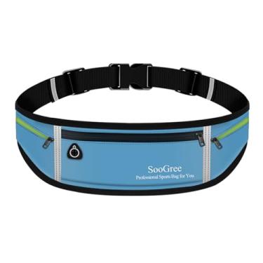 Imagem de SooGree Cinto de corrida fino para mulheres e homens, pochete refletiva para corrida, com zíper, impermeável, para corrida, para celular, dinheiro, GSP8806 Azul, Esportivo