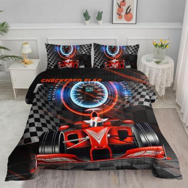 Imagem de Smell Sunshine Jogo de cama com estampa de carro de corrida 3D, esportes radicais, 1 edredom e 2 fronhas para quarto de meninos e meninas, todas as estações (carro-3 solteiros)