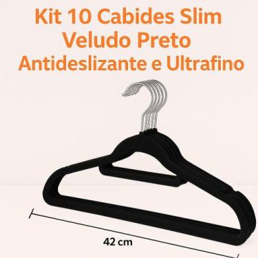 Imagem de Kit 10 Cabides Slim Veludo Preto Antideslizante e Ultrafino - GLOBAL M