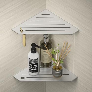 Imagem de Bernkot Prateleiras de chuveiro de canto, rejunte pentagonal na prateleira com orifício para barbear, prateleira de banheiro de aço inoxidável 304 (escovada)