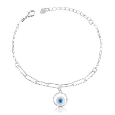 Imagem de Pulseira com Elos 1x1 e Pingente de Olho Grego Trabalhado (17cm)