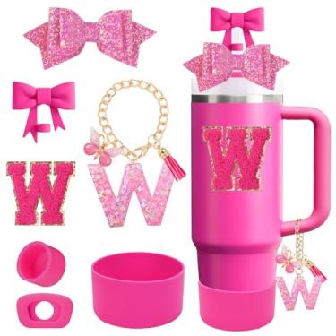 Imagem de QUNNDY Conjunto de acessórios para copo Stanley Cup 850.5 g 1,134.0 g copo com alça, incluindo tampa de cobertura de palha de laço, decoração de arco de palha, bota, tampa à prova de derramamento