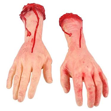 Imagem de Jashem Scary Fake Bloody Hand Broken Terror Severed Hand Body Prank Party Props for Halloween Party Decoration and Haunted House Cosplay
