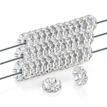 Imagem de NUKAYAI 100 contas espaçadoras Rondle 12 mm strass de cristal para fazer joias canetas glitter ondas soltas diamante contas de cristal a granel para pulseiras (branco)