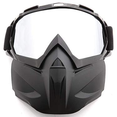 Imagem de Óculos de motocicleta SPOSUNE máscara de rosto destacável, ATV Dirt Bike Off Road Racing Motocross MX Riding Paintball Óculos antiarranhões à prova de poeira UV400 óculos com espuma macia, alça ajustável para homens e mulheres, MT-003-Black&Silvery Lens