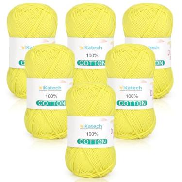 Imagem de Katech Fio de algodão puro para crochê e tricô – Soft Sport Weight CYC #2, 6 novelos (50 g cada, 300 g no total), fio de crochê ideal para panos de prato, roupas de bebê, meias, lenços leves (amarelo