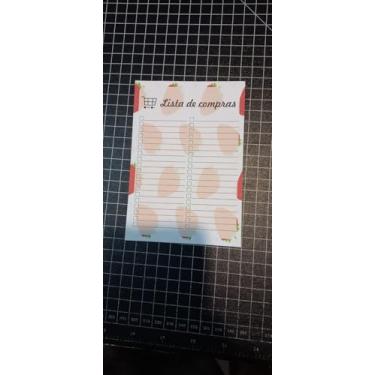 Imagem de Bloco de notas lista de compras com imã de geladeira frutas A6 anotação (morango)
