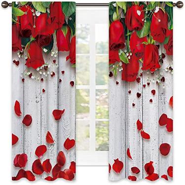 Imagem de Cortinas blecaute rosa 90%, flor vermelha do dia dos namorados, tecido impermeável, para sala de estar ou quarto, L 106 x C 213 cm vermelho cinza