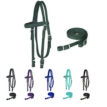 Imagem de Majestic Ally Cabeçote de cavalo com rédeas, faixa acolchoada de nylon, várias cores (verde caçador, pônei)