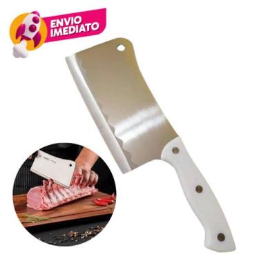 Imagem de Kit Cutelo Machadinha 6 Aço Inox Cabo Branco Profissional Chef Facão C