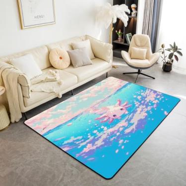 Imagem de jejeloiu Tapete de área infantil fofo Axolotl desenho animado cereja salamandra para sala de estar quarto para meninos meninas kawaii oceano marinho tapete decorativo Axolotl tapete interno