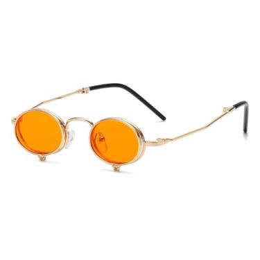 Imagem de Óculos de sol Steampunk Flip Up Masculino Pequeno Armação de Metal Punk Redondo Óculos de Sol Feminino Retro Óculos de Sol UV400 Óculos de Grau, C4Gold, Laranja, Tamanho Único