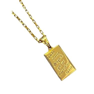 Imagem de Corrente Masculina Tijolinho 1.5mm 70cm com Pingente Placa Versículo Dourada Banhada a Ouro 18k Fé e Estilo