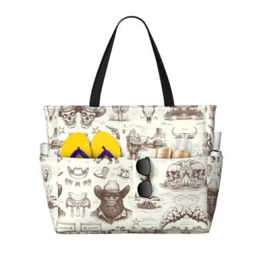 Imagem de Bolsa feminina grande de praia, impermeável, com bolso, à prova de areia, dobrável, para férias na piscina, Cowboy Bege, One Size